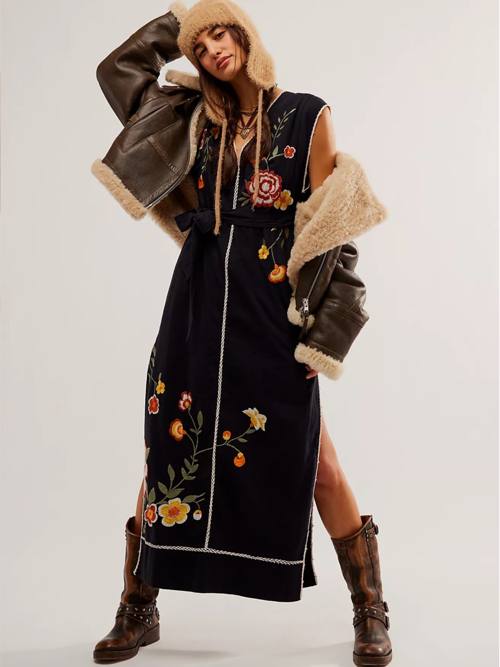 Free People Bo Embroidered Sleeveless Tie Waist Maxi Dress S - Picture 4 of 10